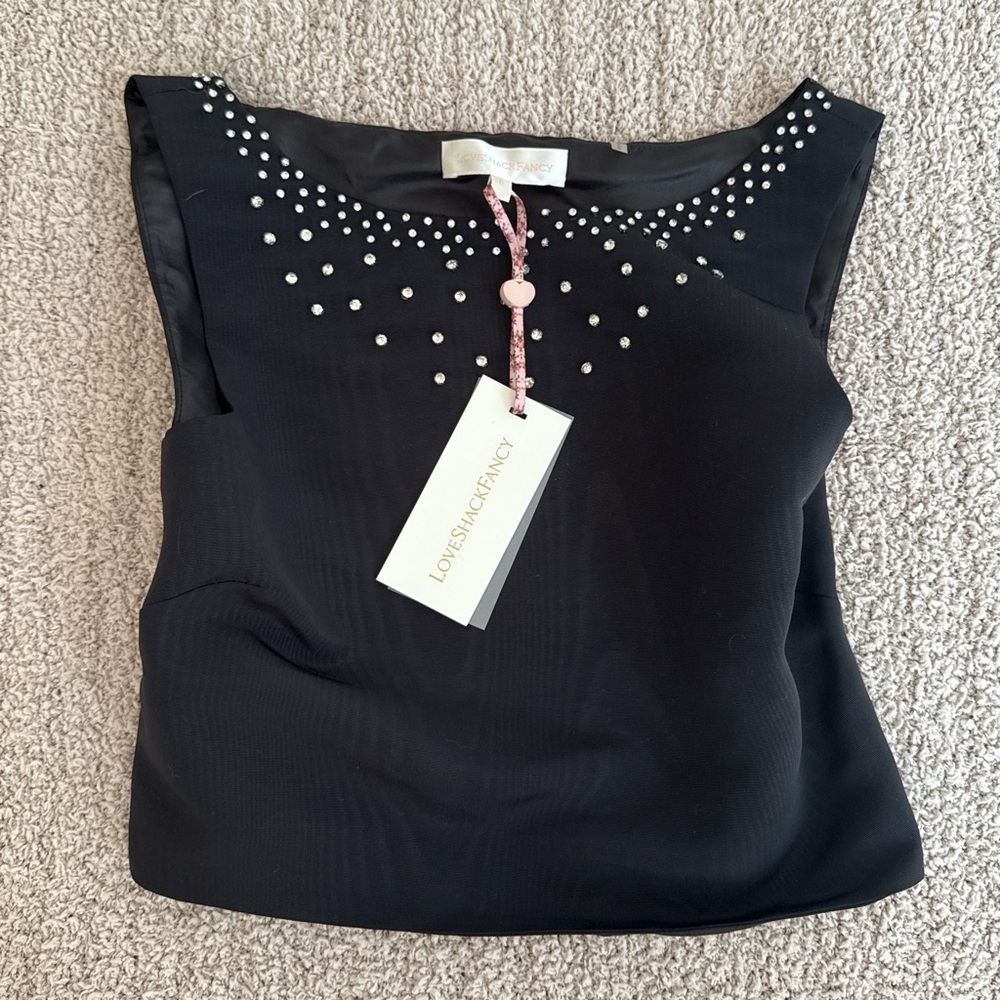 LoveShackFancy Black Embellished Sleeveless Tank Top